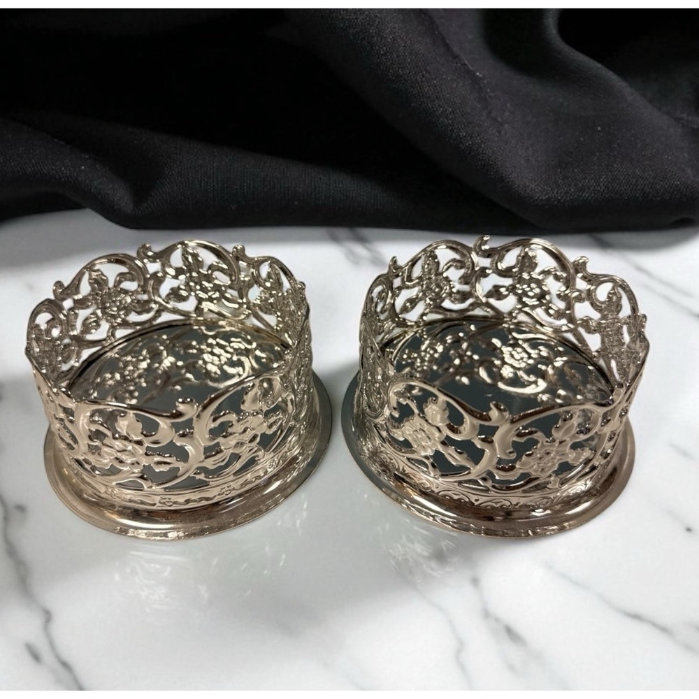 2 Vtg Metal Glow Wedding‎ Unity Candle Pillar Holders Candleholder Silver USA